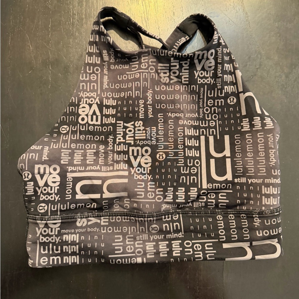lululemon athletica Black and White Logo-Print High Neck Sports Bra